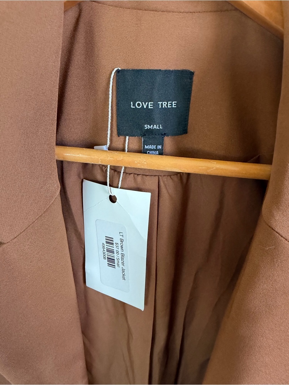 Love Tree Oversized Warm Brown Lightweight Blazer Jacket - Picture 2 of 3